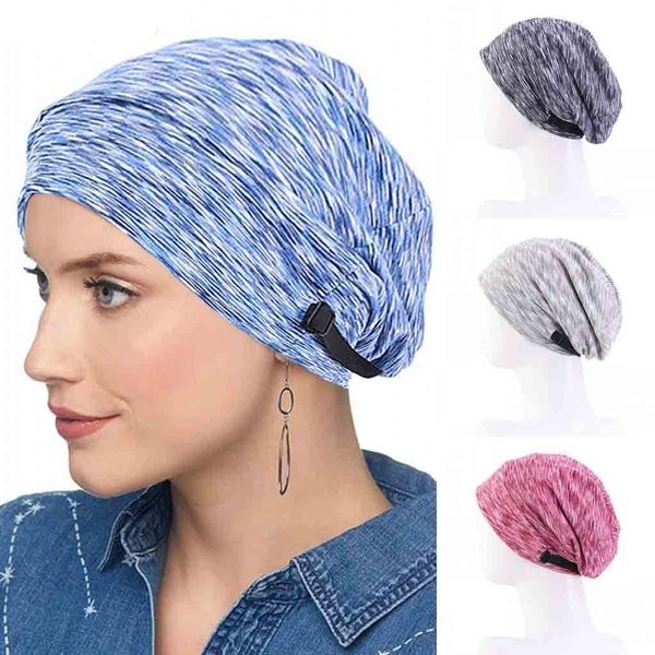 Verstellbarer Turban für Damen, Indien, muslimischer Hut, gestreift, einfarbig, Haarausfall, Kopftuch, Wickeltuch, satingefüttert, Chemo-Kappe, Damen, Stretch-Kopftuch