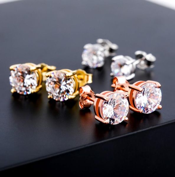 

hip hop diamond ear studs men s shape zircon earrings gold silver luxury designer mens jewelry 18k gold plated, Golden