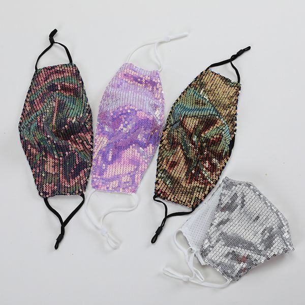 

dhl shipping washable glitter sequin reusable fashion bling face cover with adjustable ear loops for women protective mouth mask b182f