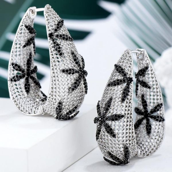 

stud missvikki luxury flower full cubic zirconia earrings trendy charms dubai big hoop statement earring for women wedding jewelry, Golden;silver