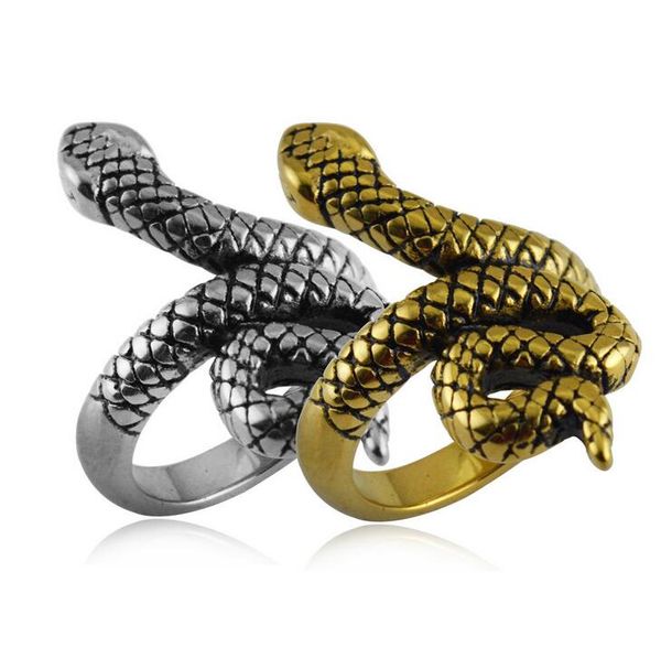 

европа и америка ретро хип-хоп из нержавеющей стали кольца личности punk snake кольцо женщин мужская мода партии ювелирных изделий размером, Silver