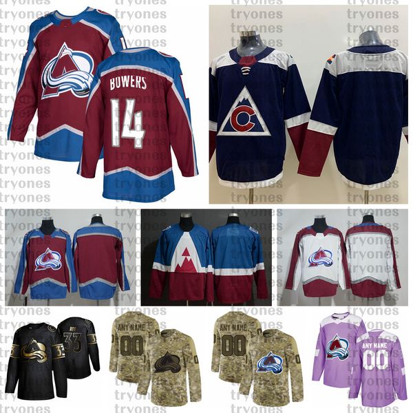 

2021 customize #14 shane bowers colorado avalanche jerseys golden edition camo veterans day fights cancer custom stitched hockey jerseys, Black;red