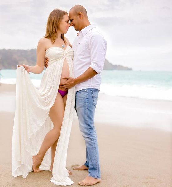 

summer maternity p shoot long dress slit open lace pregnancy pgraphy dresses clothes off-the shoulder maternity clothes1, White