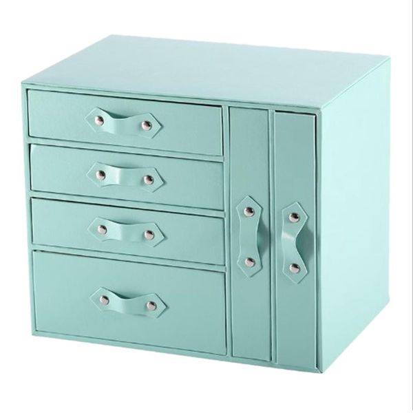 

new jewelry box large capacity pu storage jewelry box earring ring necklace watch organizer, Pink;blue