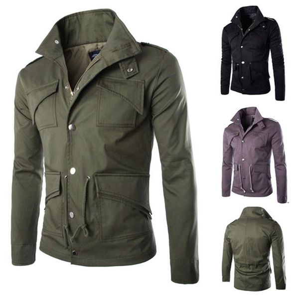 

men's jackets 2021 spring autumn fashion solid color army green uniforms personality stand collar jacket men, Black;brown