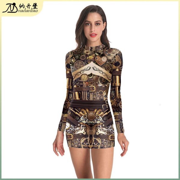

spring new street fashion mechanical printing women's long sve slim tight skirt b143-004, Black;gray