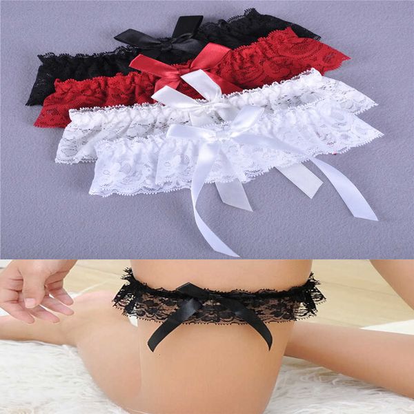 

1pc women lace floral bowknot wedding party bridal lingerie leg garter belt suspender, Black;white