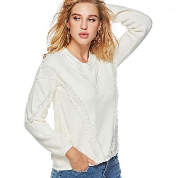 

2020 new autumn winter women v-neck pullovers sweater fashion tassel casual long sleeve sweater female warm jumper1, White;black