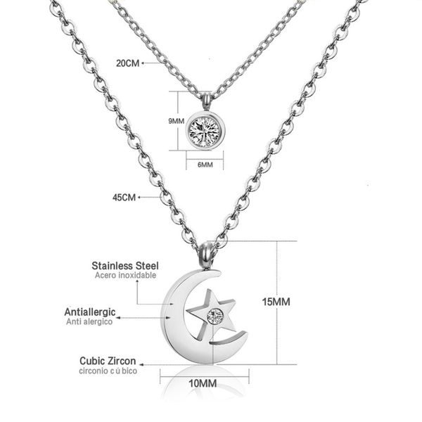 

stainless versatile trend fashion lady personality star steel double chain pendant necklacenof84phu, Silver