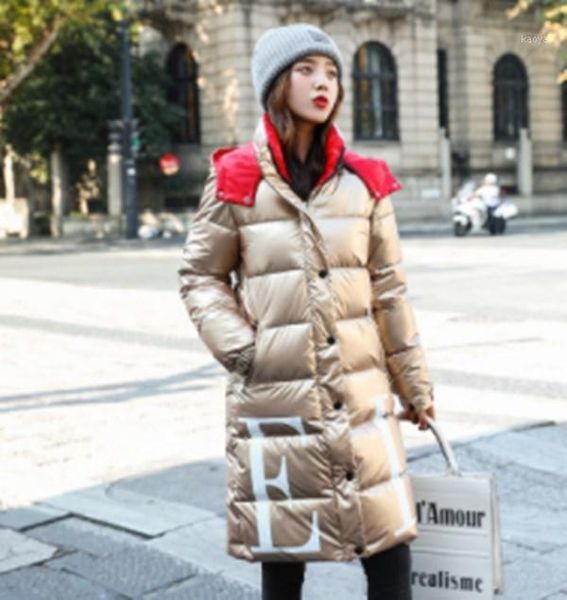 

winter jacket women fashion glossy black cotton jacket letter-print thicken hooded long winter coat windproof down parka female1