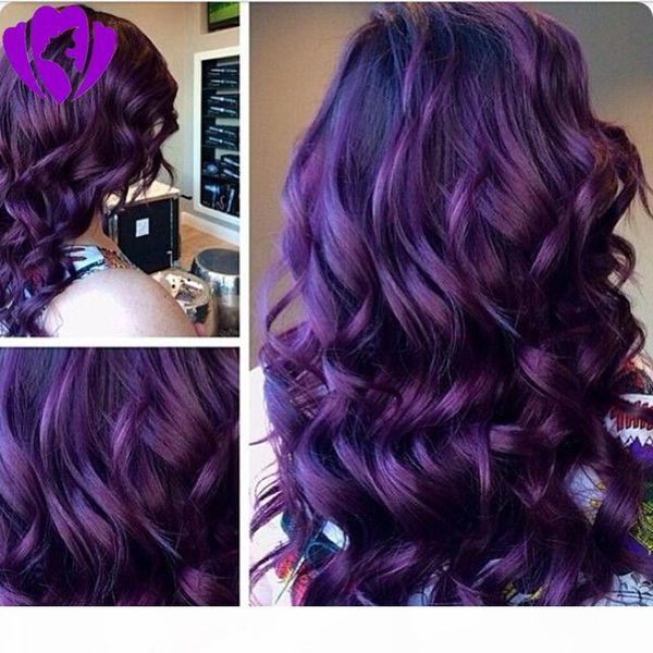 

long ombre full lace front synthetic wigs purple color brazilian hair 13*4 lace wigs 1b 27 pre-plucked wigs with baby hair, Black