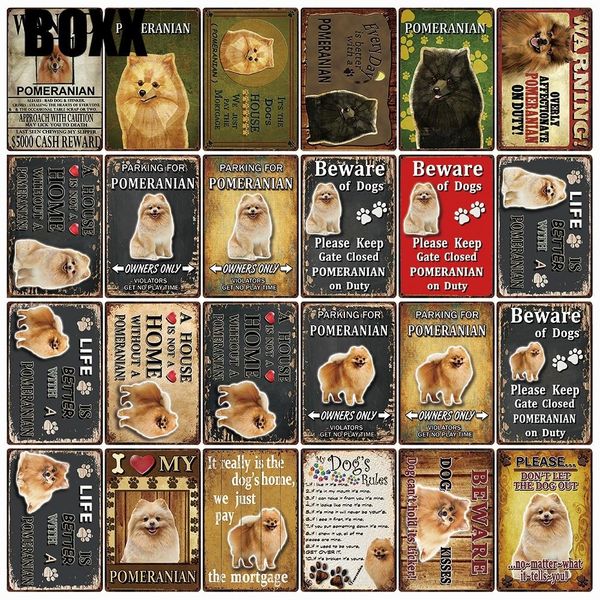 

pet dogs rules warning better life with pomeranian metal sign home decor bar wall art painting 20*30 cm size