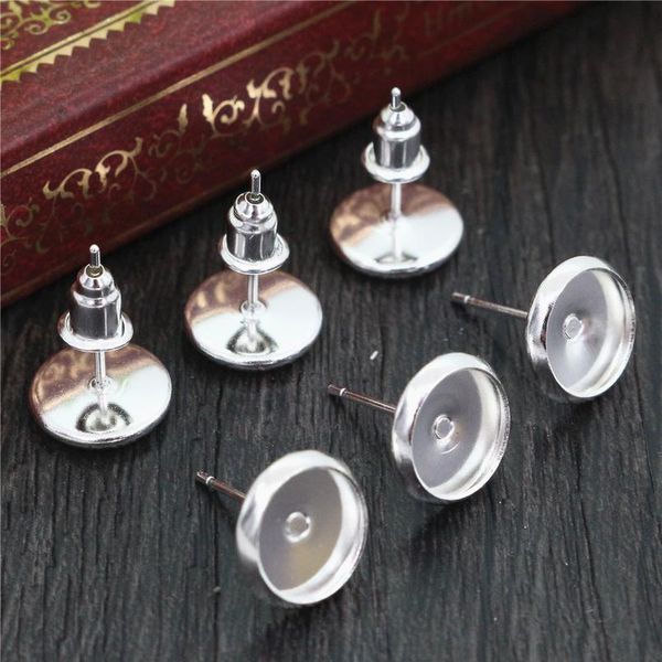 

6mm 8mm 10mm 12mm 50pcs/lot 8 colors stainless copper material earring studs(with ear plug) base,fit 6-12mm glass c jlladh, White