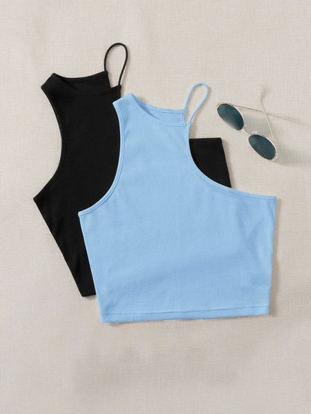 

2pcs solid asymmetric neck halter 25sg#, White