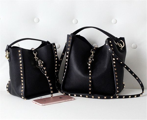 

genuine ladies fashion rivet woman leather bags handbags designer 2021 luxury shoulder designer brand handbags portable luxury kvjuu, Brown;gray