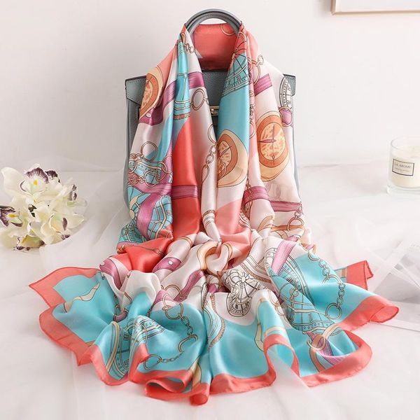 

scarves china style women beach fashion autumn and winter nice chain print wraps hijab lady silk muffler shawl, Blue;gray