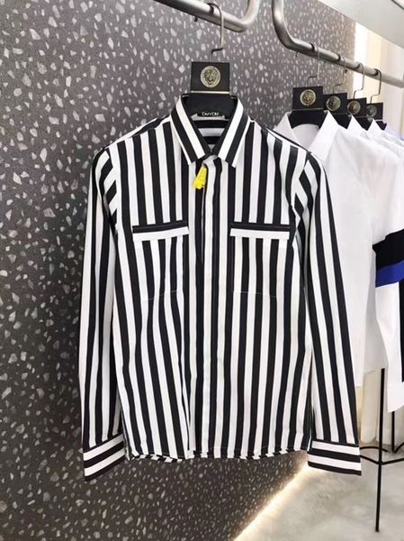 

cotton shirt with black and white stripe print men's slim fit striped style long-sleeved shirt| 219109573 oeia, White;black