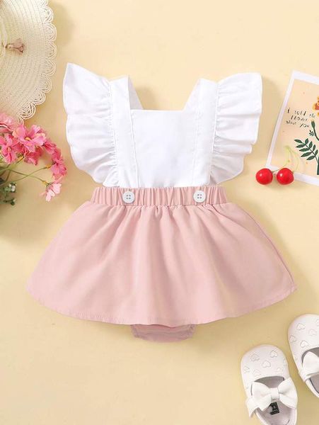 

baby ruffle trim 2 in 1 combo bodysuit dress she, Red;yellow