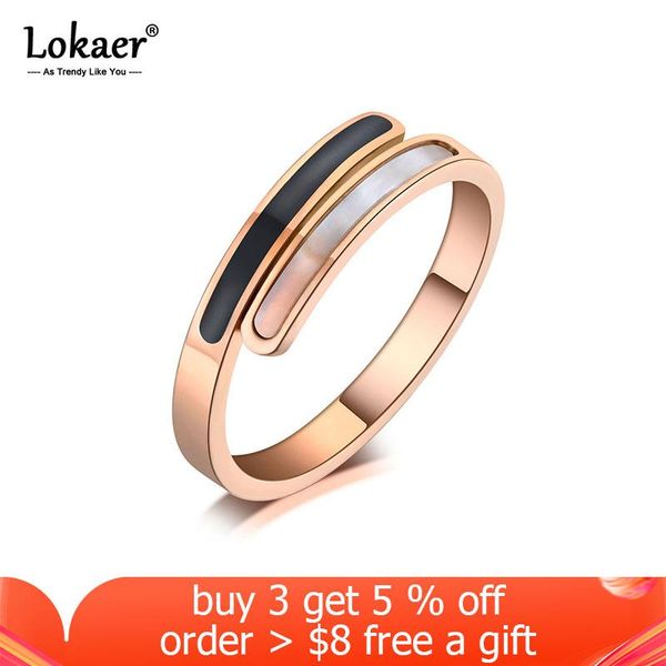 

wedding rings lokaer trendy titanium stainless steel fine brand jewelry acrylic & shell bridal engagement ring for women r19123, Slivery;golden