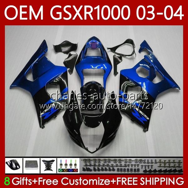 OEM Bodys para Suzuki GSXR1000 K3 GSXR 1000 CC 03-04 Bodywork 67No.132 GSXR-1000 Black Blue K 3 GSX R1000 2003 2004 GSX-R1000 1000CC 03 04 Feira de Molde de Injeção 100% Fit