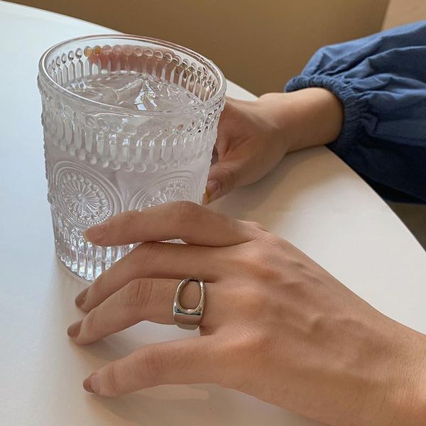 

aomu 1pc корея винтаж геометрические нерегулярные полые кольца для женщин минималистский металлический золотой серебро цвет открытый кольцо, Silver