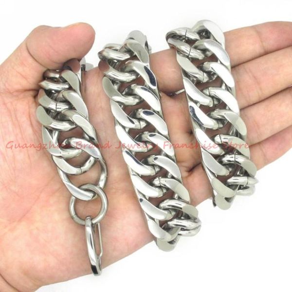 

7-40" heavy 8/10/12/14/17mm stainless steel silver color polished men's fashion cuban bracelet necklace