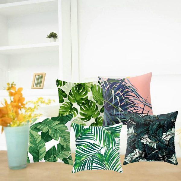 

polyester peachskin pillowcase green leaves pattern cushion cover square printed pillowcases home sofa seat chair decoration jlllel