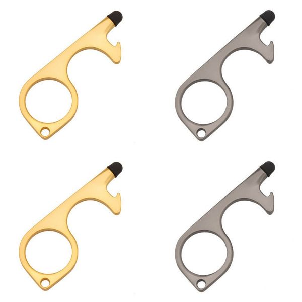 

3 color metal safety touchless door opener stylus key hook metal hands door handle opener tool keychain with silicone head 104 j2