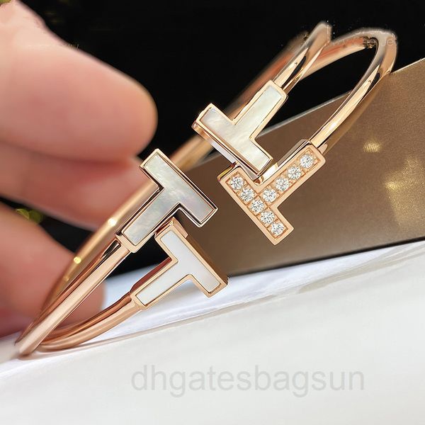 

t home double bracelet 925 sterling silver plated 18k gold white shell new rose fritillary set diamond open, Black