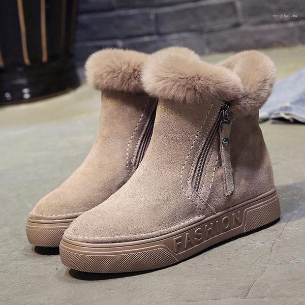 

boots women's winter ankle zipper flock platform snow ladies plush sneakers casual flat shoes woman footwear rubber botas mujer1, Black