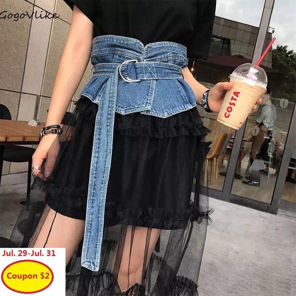 

vintage jean cummerbund belt 2020 new fashion denim slim wide waist punk belt for woman clothes dress accessories bt081s30, Black;brown