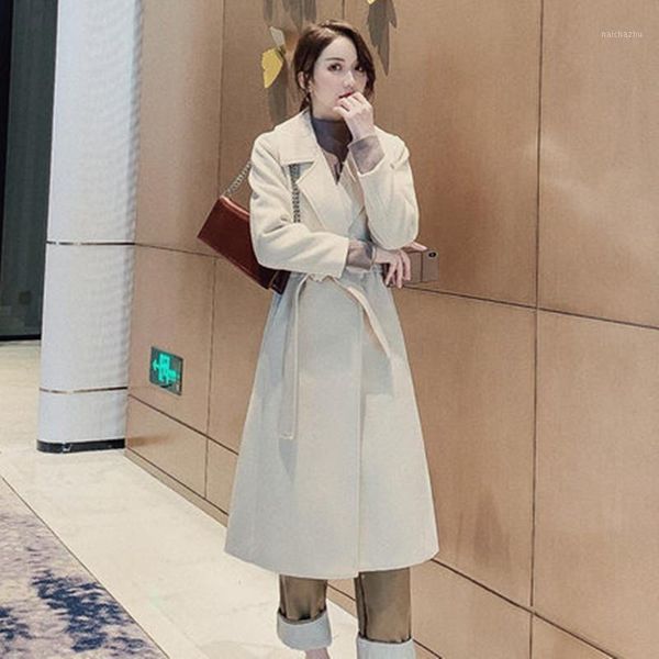 

casual long women blends coat 2020 new autumn winter coats and jackets wool overcoat female1, Black