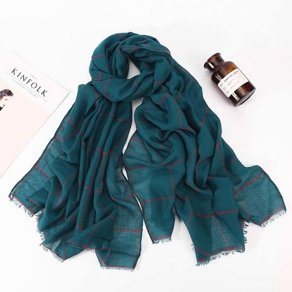 

new winter warm black red green pink tartan plaid blanket head hijab scarf for ladies long muslim islamic shawls and wraps y201024, Blue;gray