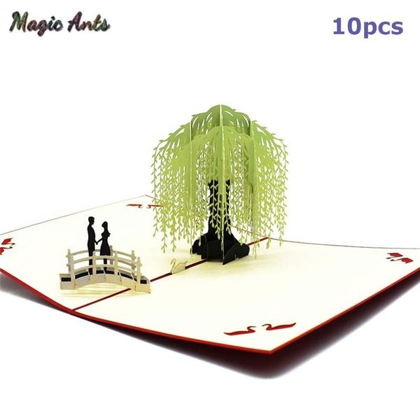 

10 пакета 3d willow пары пары всплывающих карточек цветы рождения годовщины подарочной карты для ее жены с конвертом поздравительные открытк