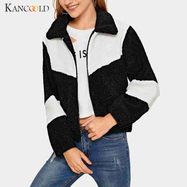 

kancoold coats fashion womens casual cashmere long sleeve patchwork cardigan jacket short zipper new coat women 2019dec41, Black;brown