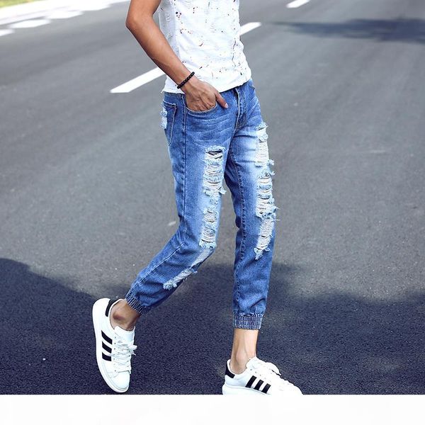 

men jeans joggers pants summer casual light blue mens slim ripped jeans homme fashion distressed denim biker jeans