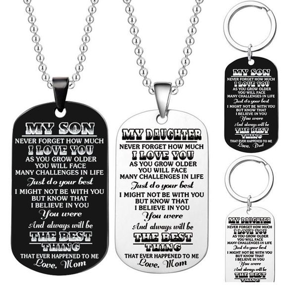 

stainless steel family necklace dog tags dad\\mom to son\\daugthter pendant necklace military dog tag charms qylgaq, Black