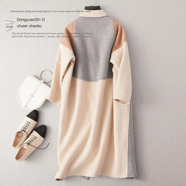 

patchwork cashmere female wool middle-length women coat korean double-sided warm winter clothing jmxuc, Black