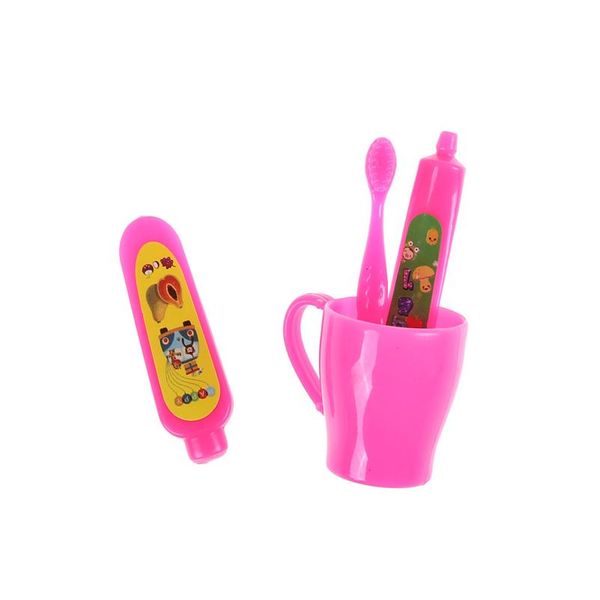 

1set pink doll accessories toothpaste tube toothbrush bathroom for barbie dolls little girls baby t wmtbwk