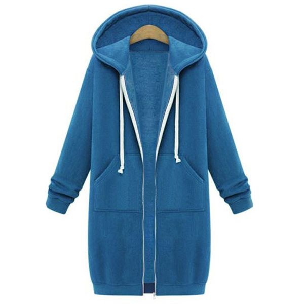 

hoodies autumn casual women long sweatshirt coat zip up outerwears hooded jacket winter pockets plus size outwear sale, Black