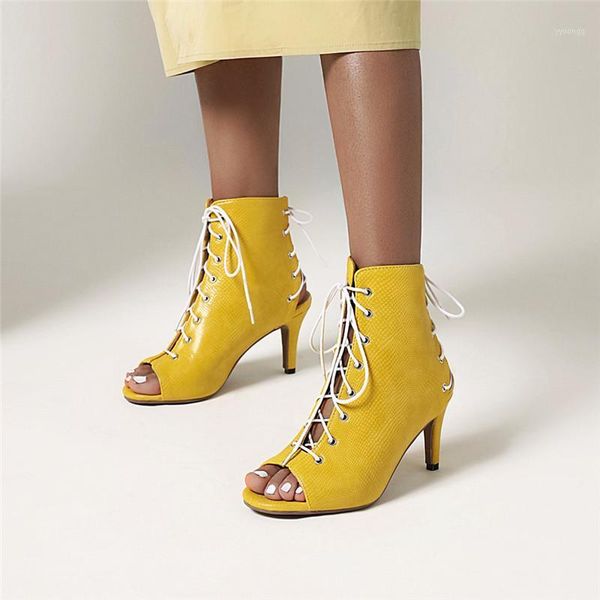

ymechic snakeskin pu yellow red blue black cross tied ridding ankle boots summer peep toe stiletto high heels sandal shoes1