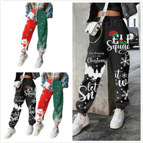 

women leggings designer clothes christmas element snowman position printed plush loose fit sports pants ladies new casual trousers lababy122, Black;white