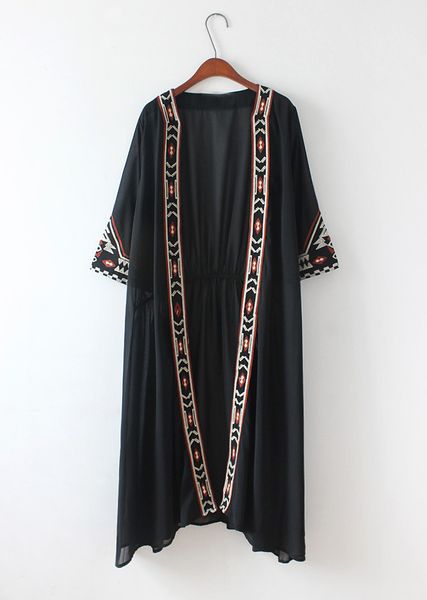 

2021 new black clue kimono women long beach summer maxi chiffon cardigan female s5fp, White