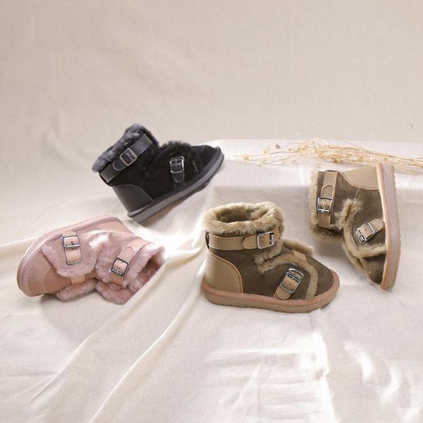 

boots winter plush snow warm comfortable girls casual shoes children' fur princess high boys cotton pink, Black;grey