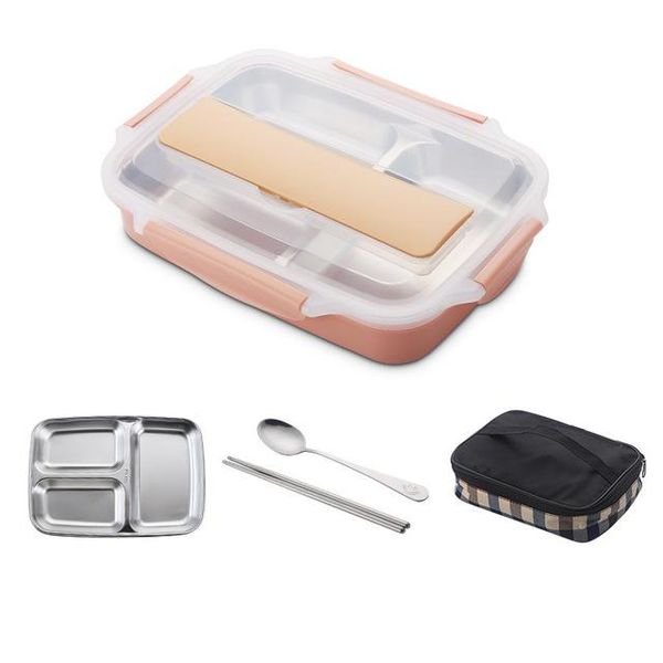 

304 stainless steel lunch box with spoon thermal leak proof bento box microwave tableware school office portable food container wmtoqu