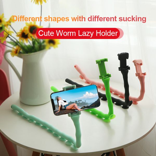 

4fds2awphone stick suck silicone flexible selfie cute worm lazy mobile arm holder for smartphone/gopro