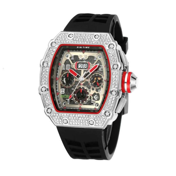 

eyes richard full diamond watch three calendar watch men's silicone, Slivery;brown