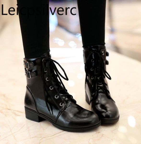 

boots women's autumn and winter the fashion round head lace up comfortable low-heeled short tube shoes size 34-43, Black