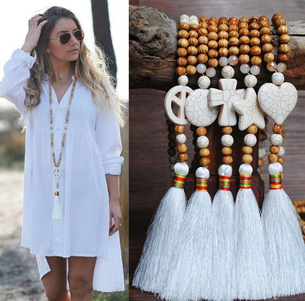 

bohemian wood beads necklace tassel pendant ethnic necklaces sweater chain dhl free, Silver
