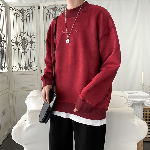 

uyuk winter new collection of port style deerskin fur men's coat with a solid color, mid-collar, pullover hoodie harajuku, Black